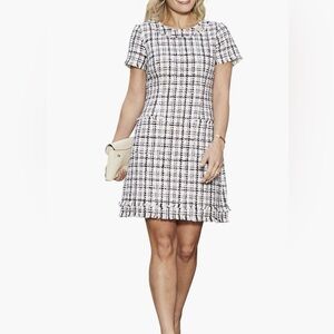 HARPER ROSE Cap Sleeve Black & White Tweed Shift Dress